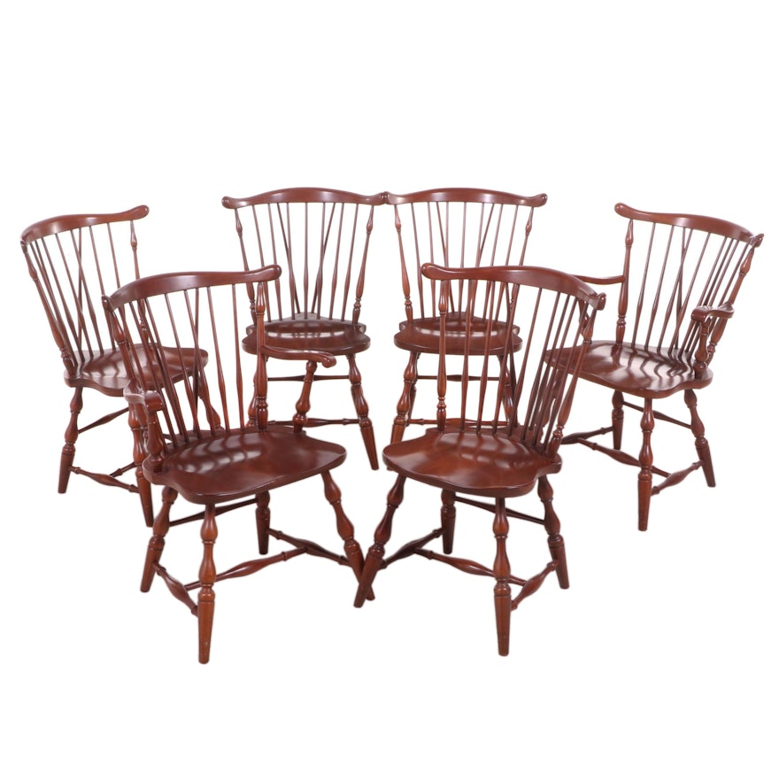 Set of Six Pennsylvania House Cherry Brace-Back Windsor Chairs