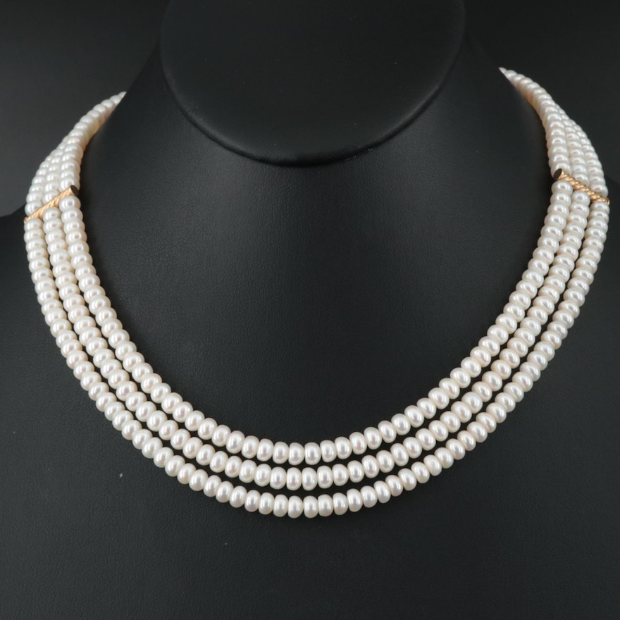 14K Pearl Triple Strand Necklace
