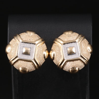 14K Two-Tone Textured Button Earrings