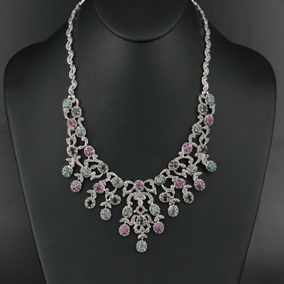 Sterling Ruby, Emerald and Sapphire Bib Necklace