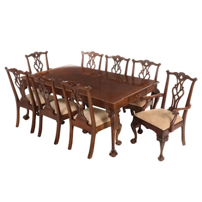Henredon Chippendale Style Walnut Dining Table and Eight Chairs