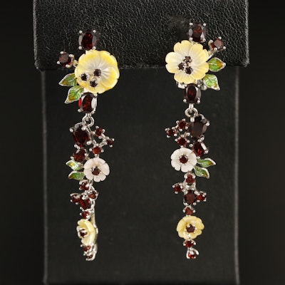 Sterling Giardinetti Drop Earrings with Mother-of-Pearl and Garnet