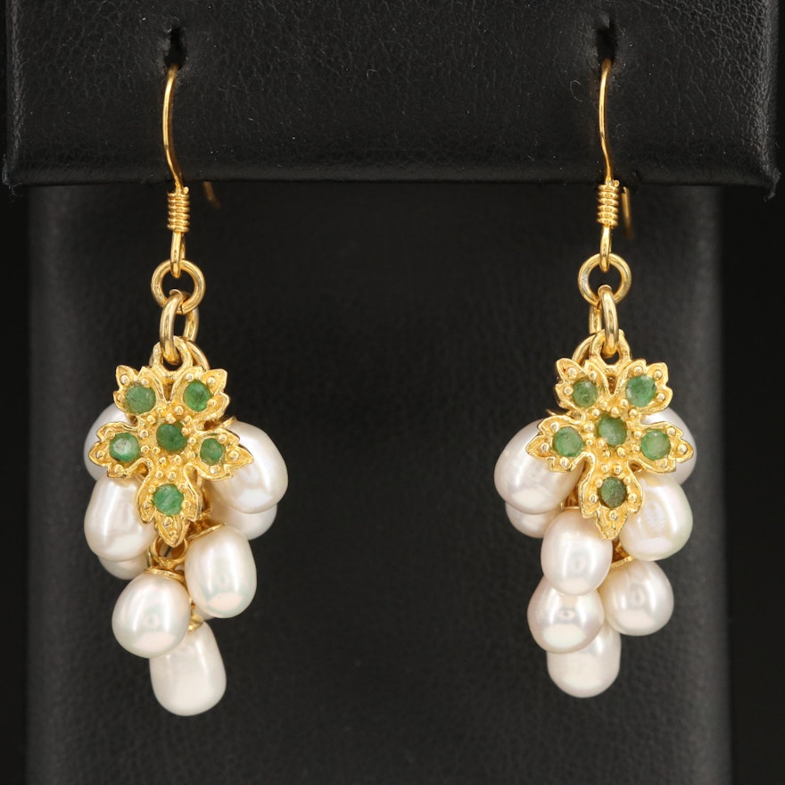 Sterling Pearl and Emerald Earrings