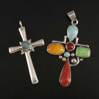 Sterling Cross Pendants Including Sandcast, Turquoise and Coral
