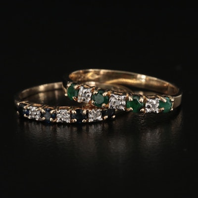 10K Emerald and Diamond Ring and Sapphire and Diamond Ring