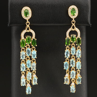 Sterling Apatite, Diopside and Cubic Zirconia Drop Earrings