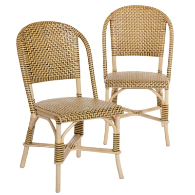 Pair of Bent Rattan Side Chairs with Woven Leather Upholstery, 21st Century