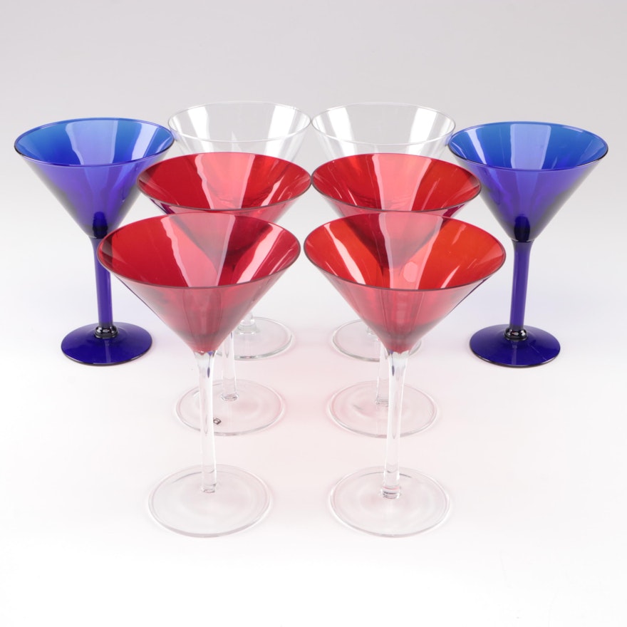 Tag Red and Clear Martini Glasses with Other Blue Martini Glasses