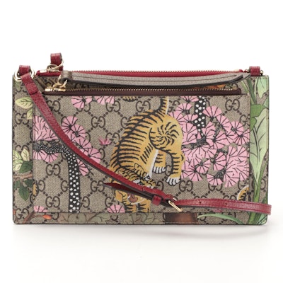 Gucci Double Zip Pouch Crossbody Bag in Tiger-Print GG Supreme Canvas/Leather