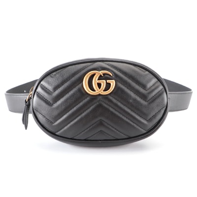 Gucci GG Marmont Belt Bag in Black Matelassé Leather with Box