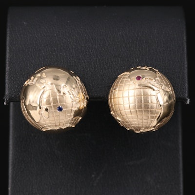 14K Ruby and Sapphire Globe Stud Earrings