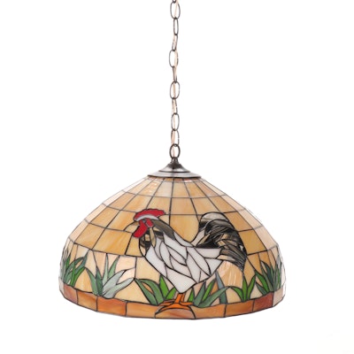 Mexican Slag Glass Rooster Pendant Ceiling Light, Late 20th Century