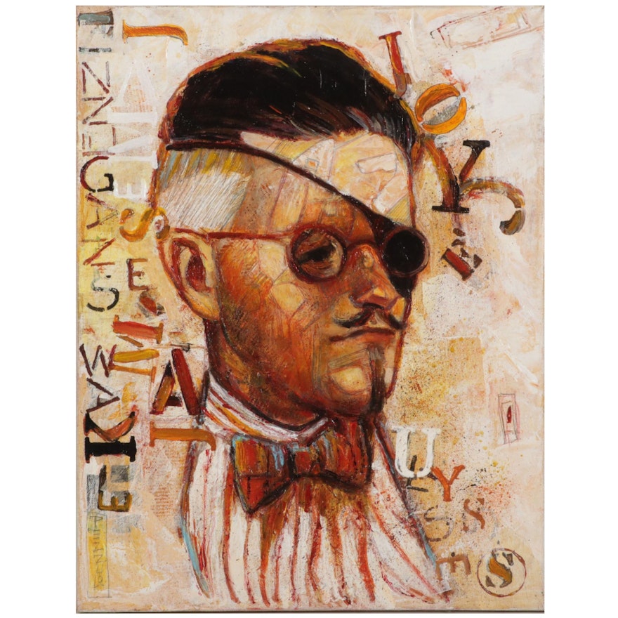 Mike Pezzulo Portrait Acrylic Painting "James Joyce," 2019
