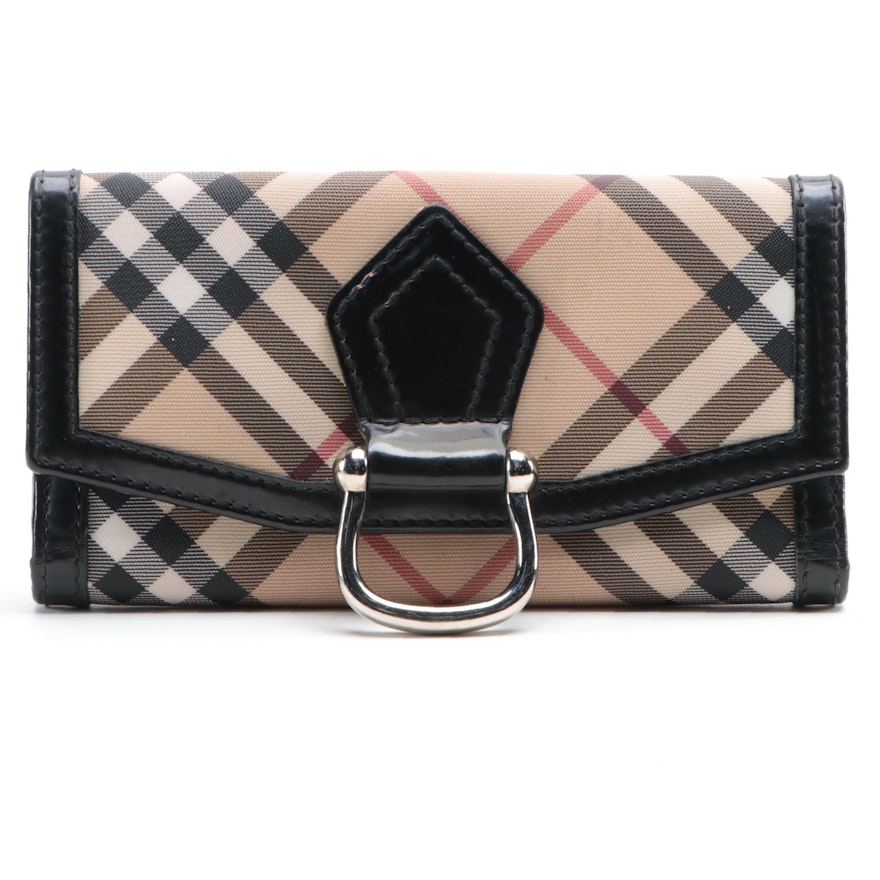 Burberry Wallet in "Nova Check" Coated Canvas with Black Leather Trim