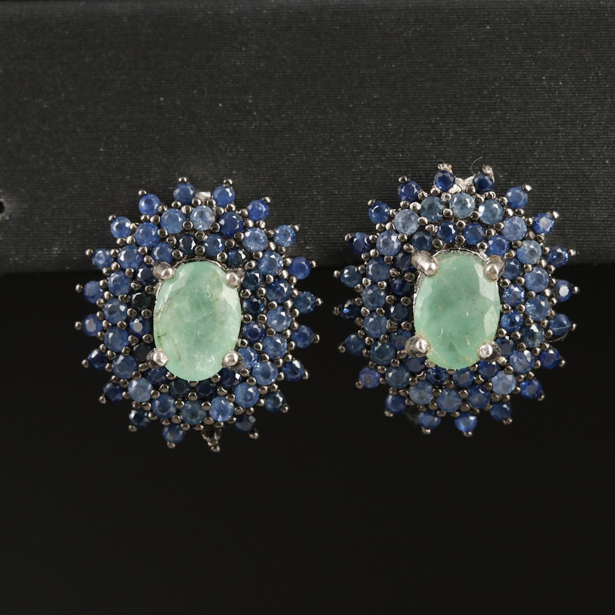 Sterling Emerald and Sapphire Earrings