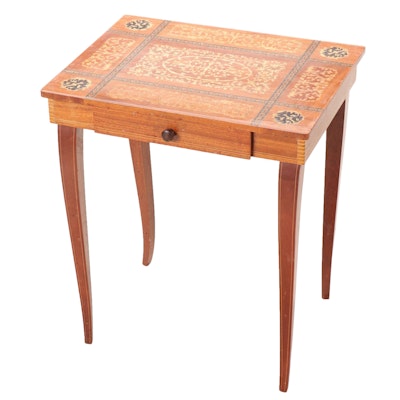 Italian Marquetry Top Music Box Side Table, 20th Century