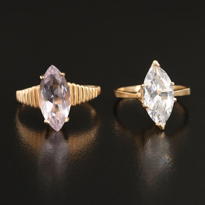 14K Cubic Zirconia and Amethyst Marquise Rings