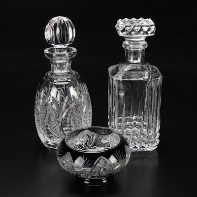 Waterford Crystal "Seahorse" Decanter and Bohemian Cut to Clear Karlas Bowl
