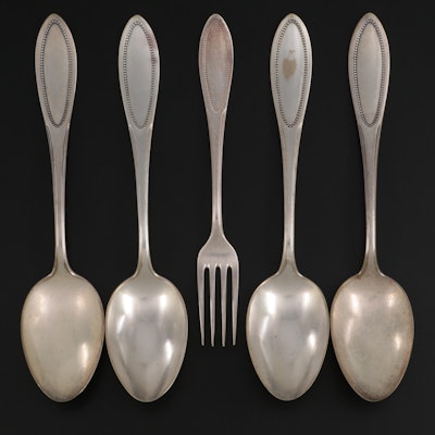 Silver Plate Dotted Oval Handle Serving Spoons and Fork