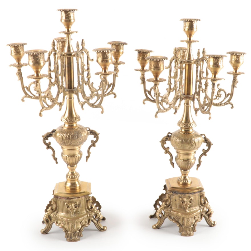 Louis XVI Style Gilt Brass Candelabras, Early to Mid 20th Century
