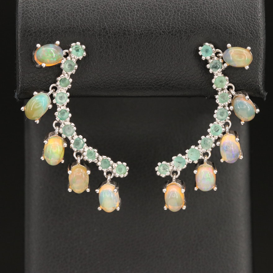 Sterling Emerald and Opal Earrings