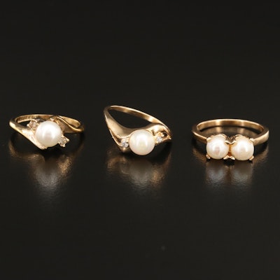 14K Ring Selection with Pearl, Diamond and Rhinestone