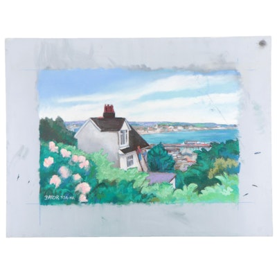 Martha Bator Coastal Townscape Pastel Drawing