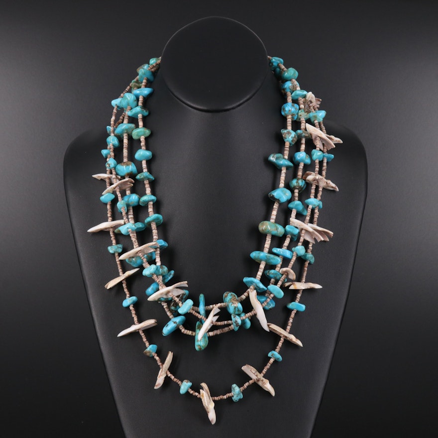 Sterling Turquoise and Shell Double Strand Necklaces