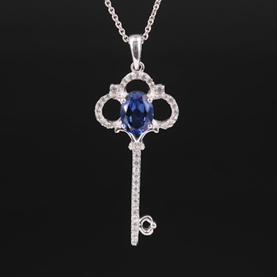 Sterling Sapphire Key Pendant Necklace