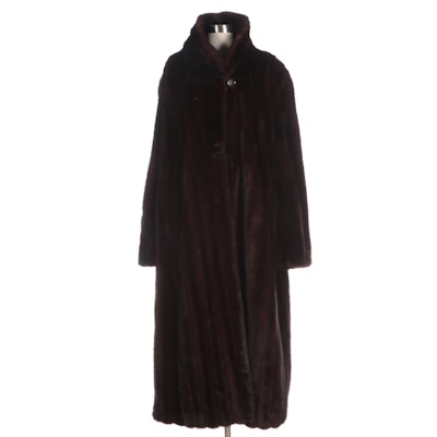 Reversible Corded Mink Fur and Fabric Full Length Coat
