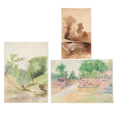 Landscape Watercolor Paintings of Forest and Parks, Circa 1891