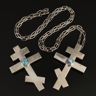 Russian Sterling Turquoise Orthodox Turquoise Cross Pendant and Pendant Necklace