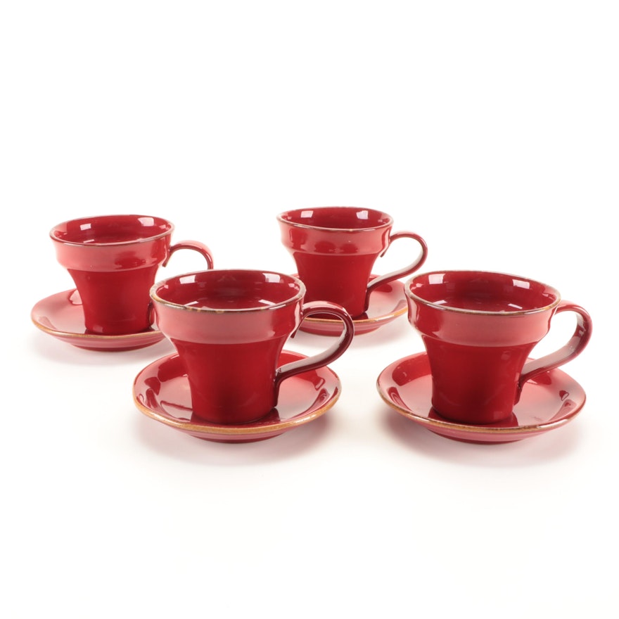 Vietri "Rosso Vecchio" Ceramic Mugs and Saucers