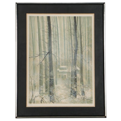 Landscape Lithograph "Winter in Blue," Late 20th Century