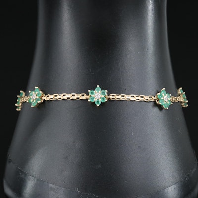 10K Emerald and Diamond Floral Cluster Station Bracelet