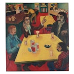 Large-Scale Oil Painting of Bar Scene, Circa 1970