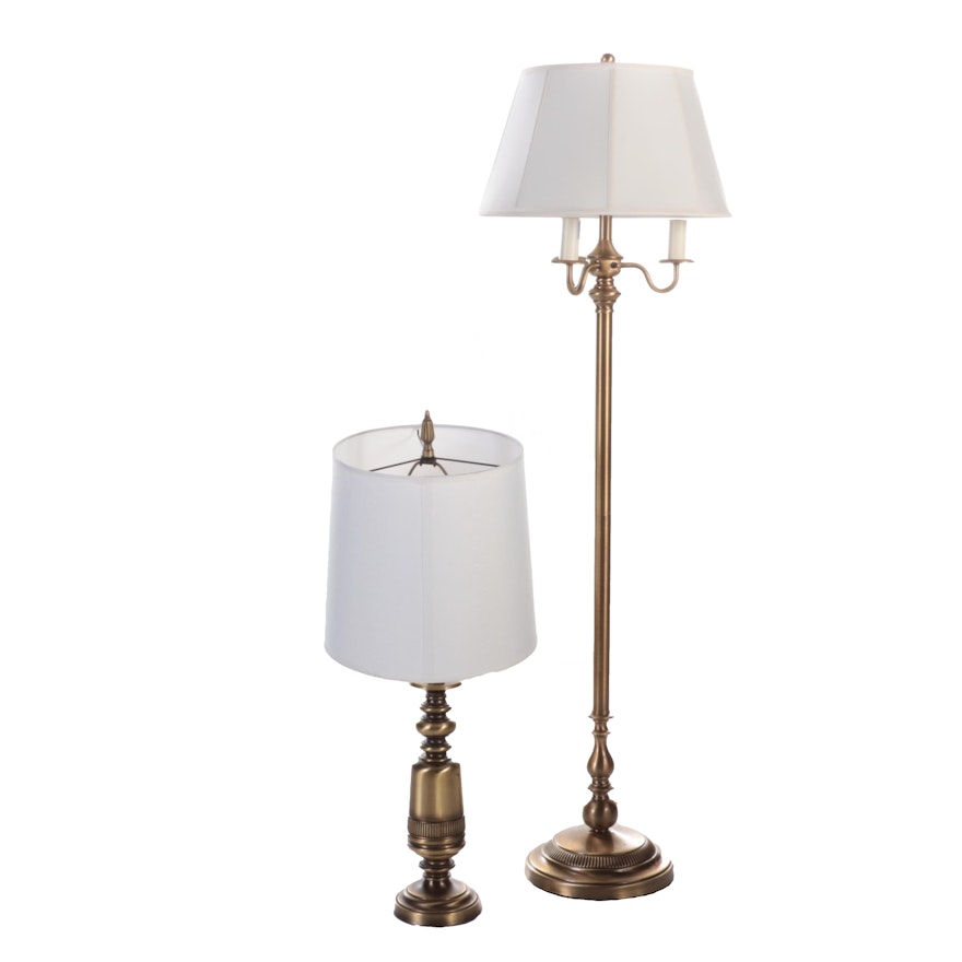 Brass Finish Table Lamp and Mughal Style Floor Lamp, Contemporary