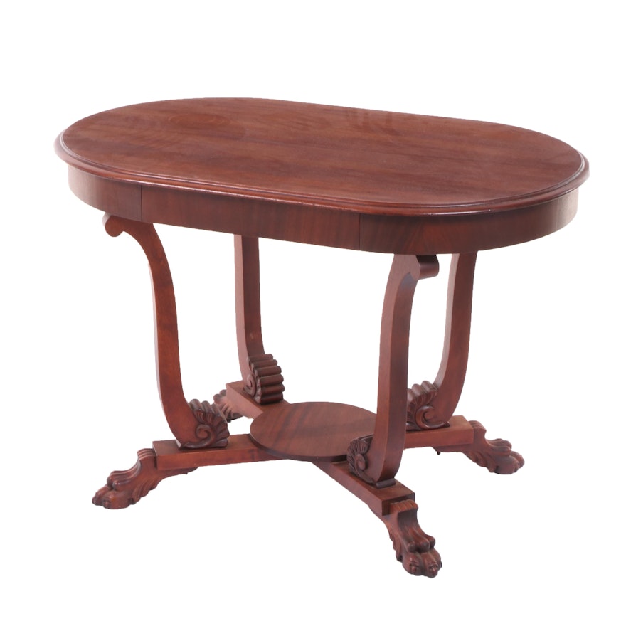 American Empire Revival Mahogany and Birch Center Table, Early 20th Century