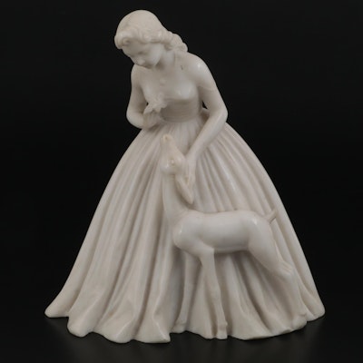 Frido Carved Marble Figurine of Woman and Fawn