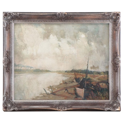 Gustave Helinck Coastal Oil Painting