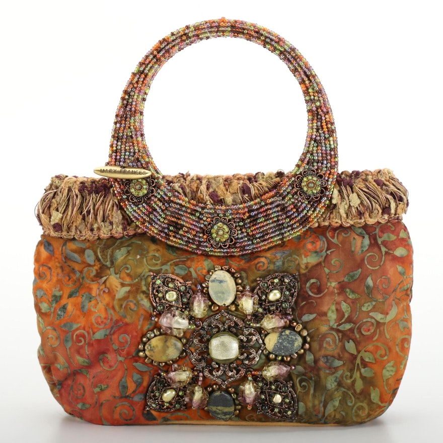 Mary Frances Small Tote Bag in Embellished and Patterned Canvas