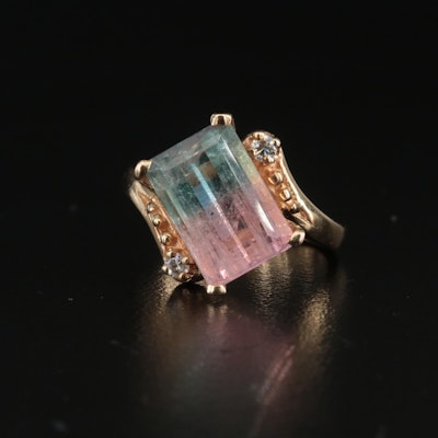 14K 4.16 CT Parti-Colored Tourmaline and Diamond Bypass Ring
