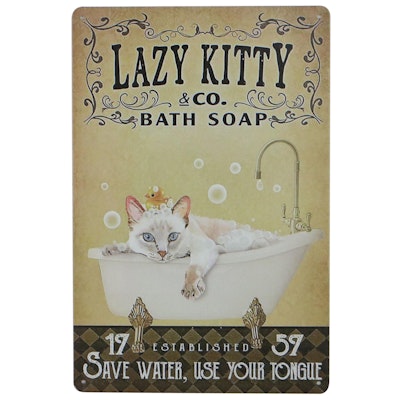 Giclée of White Cat in a Bath "Lazy Kitty Co." 21st Century