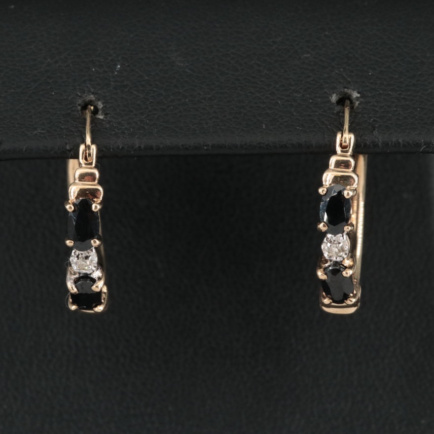 10K Sapphire and Diamond Hoop Earrings