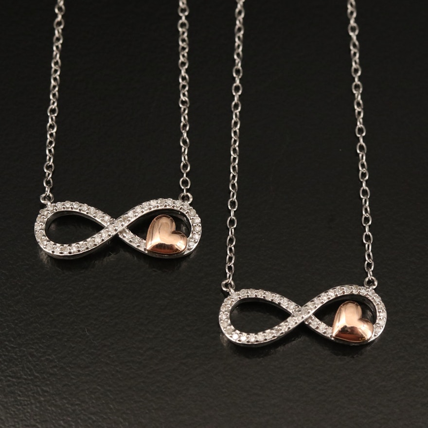 Sterling Diamond Infinity and Heart Necklaces  with 14K Accents