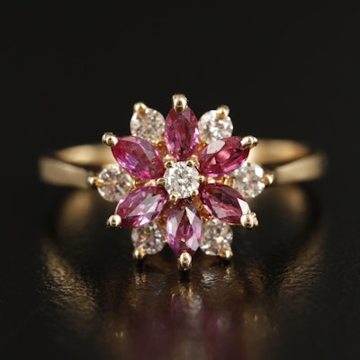 14K 0.26 CTW Diamond and Ruby Cluster Ring