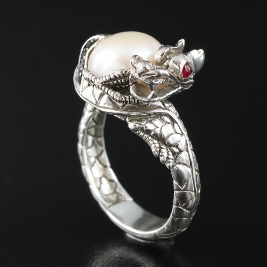John Hardy Ruby, Sapphire and Pearl Dragon Ring