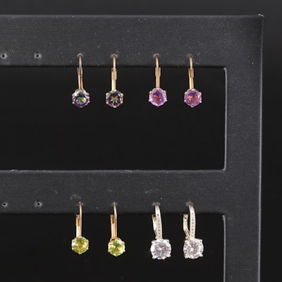 Earring Selection Including Amethyst, Peridot and Cubic Zirconia