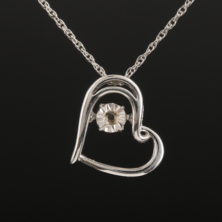 Sterling Diamond Heart Pendant Necklace