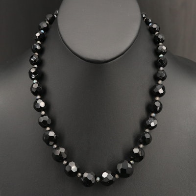 Black Onyx and Labradorite Graduated Necklace with 14K Clasp